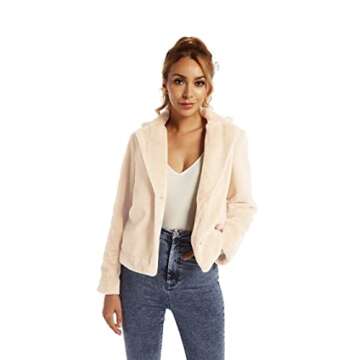 SUGAR POISON Womens Faux Fur Jacket Spring Autumn Long Sleeve Soft Comfort Jacket Coats Parka Outwear