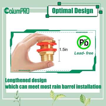 ColumPRO 2PCS Rain Barrel Linking Connect (Link Connector) Kit - Two Brass Bulkhead Tank Fittings & One 8" Hose