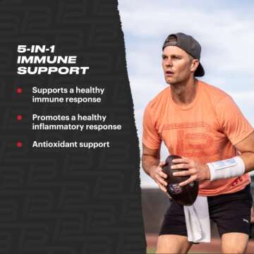 TB12 Protect - Premium 5 in 1 Immune Support Supplement with Zinc, Vitamin C, Beta Glucan, Larch Tree Extract, and Elderberry to Provide Daily Support to Immune System and Boost Energy Levels