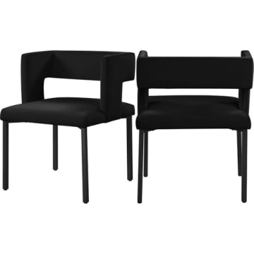 Modern Upholstered Dining Chair Set in Black Velvet - Caleb Collection