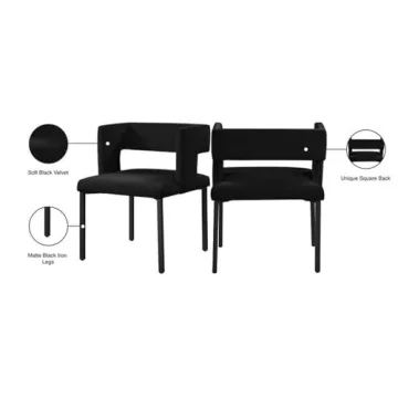 Modern Upholstered Dining Chair Set in Black Velvet - Caleb Collection