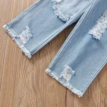 Moonker Toddler Kids Baby Girl Off Shoulder Tops+Rose Flower Demin Pants 2pcs Clothes Set (Red, 3 Years Old)