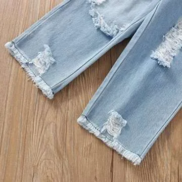 Moonker Toddler Kids Baby Girl Off Shoulder Tops+Rose Flower Demin Pants 2pcs Clothes Set (Red, 3 Years Old)