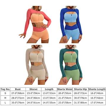 ABOCIW Workout Outfits for Women 2 Piece YOga Sets Layered Look Long Sleeve Crop Tops and Warap V Waist High Waist Running Shorts Fitness Gym Clothes Tracksuit #3 Khaki Small
