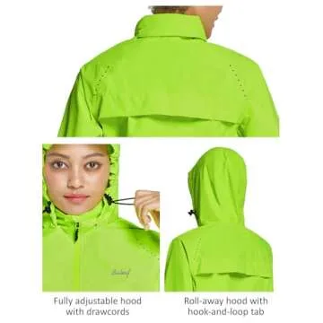 BALEAF Women's Rain Jackets Waterproof Windbreaker Windproof Lightweight Running Cycling Jacket Reflective Packable Hooded Yellow M