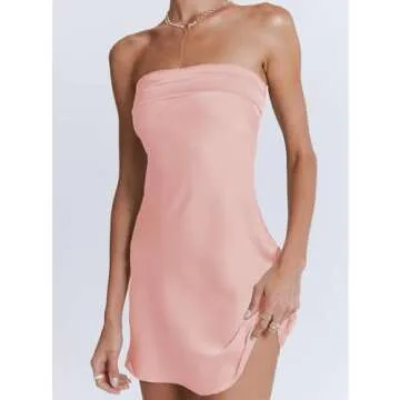 Realtix Women's Satin Silk Backless Mini Dress for Parties