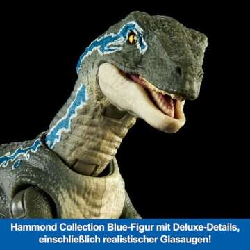 Mattel Jurassic World Hammond Collection Dinosaur Action Figure, Velociraptor 'Blue' Dino Toy with A...