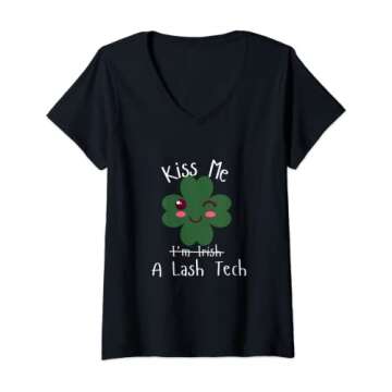 Womens Kiss me lash tech for St. Patrick's Day V-Neck T-Shirt