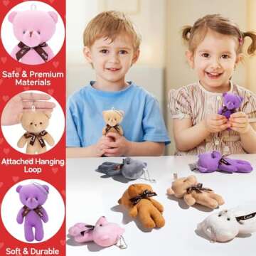 Asoulin Easter Basket Stuffers for Kids, 24 Pack Plush Bear Keychains