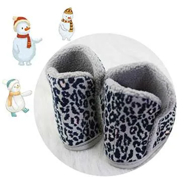 VLLY Fluffy Faux Fur Slipper Boots Women Soft Cozy Memory Foam Midcalf Booties Indoor House Pull on Shoes 7-8 Gray Leopard