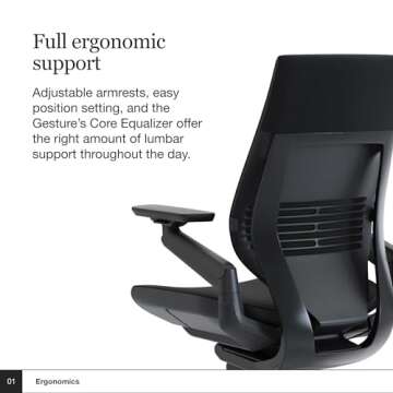 Steelcase Gesture Office Chair - Ergonomic Work Chair with Wheels for Carpet - Comfortable - Intuitive-to-Adjust for Desk - 360-Degree Arms - Licorice Fabric, Dark Frame