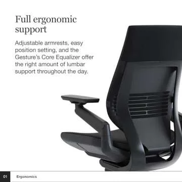 Steelcase Gesture Office Chair - Ergonomic Work Chair with Wheels for Carpet - Comfortable - Intuitive-to-Adjust for Desk - 360-Degree Arms - Licorice Fabric, Dark Frame