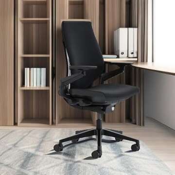 Steelcase Gesture Office Chair - Ergonomic Work Chair with Wheels for Carpet - Comfortable - Intuitive-to-Adjust for Desk - 360-Degree Arms - Licorice Fabric, Dark Frame