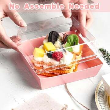 Kucoele 50 Pack Small Charcuterie Boxes with Clear Lids, To Go Paper Dessert Boxes Bakery Boxes, 5 Inches Disposable Food Containers for Cookies, Cupcakes, Slice Cakes, Strawberries (Pink)
