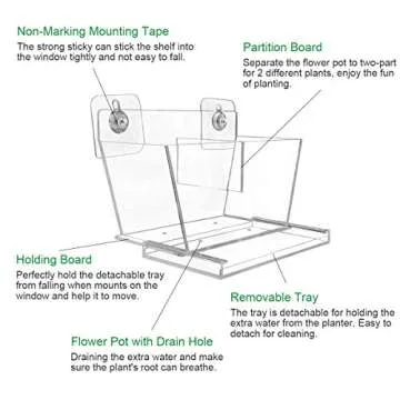 NIUXX Window Herb Box, Rectangular Plant Pots with Drain Tray, Window Garden Succulents Pot with Suction Stickers, Indoor Outdoor Flower Pot Home Kitchen Decor, Ideal Gift for Plant Lovers (Medium)