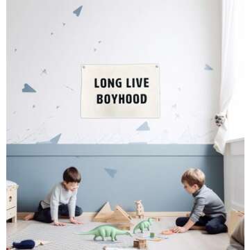 Long Live Boyhood Banner Canvas 20 in x 30 in - Nursery Decor for Boys and Toddler Room Decor for Boys Wall Decor