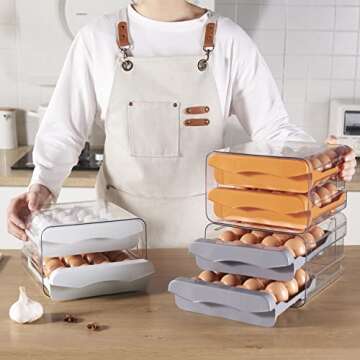 Hershuing 32 Grid Capacity Egg Holder for Refrigerator, Household Egg Fresh Storage Box for Fridge, Transparent 2-Layer Chicken Egg Storage Container (Grey)