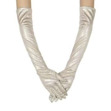 GRYUIRY Women Glitter Sparkly Gloves Long Opera Party 20s Gloves Fashion Metallic Gloves Cosplay Dance Hallowmas Evening Accessories Blue