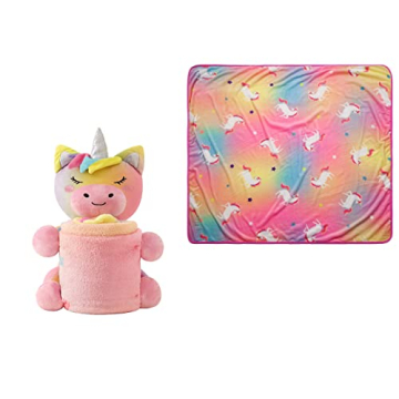 Girl's Unicorn Stuffed Animal Plush Blanket Set - Kids, Security Throw, Snuggle Pet & Comfort Sleepi...