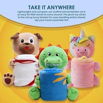 Girl's Unicorn Stuffed Animal Plush Blanket Set - Kids, Security Throw, Snuggle Pet & Comfort Sleeping Toy, Pink