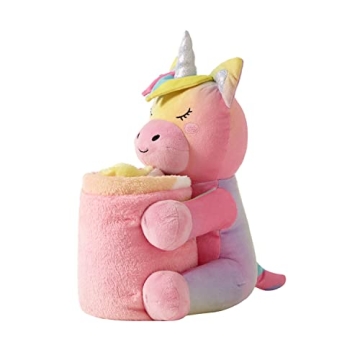 Girl's Unicorn Stuffed Animal Plush Blanket Set - Kids, Security Throw, Snuggle Pet & Comfort Sleeping Toy, Pink