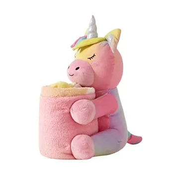 Girl's Unicorn Stuffed Animal Plush Blanket Set - Kids, Security Throw, Snuggle Pet & Comfort Sleeping Toy, Pink