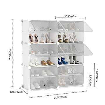 UNZIPE Shoe Rack for Entryway, 6 Cube 12-Tier Shoe Storage Cabinet 24 Pairs Plastic Freestanding Sho...
