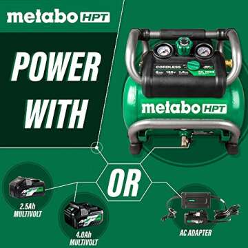 Metabo HPT 36V MultiVolt Cordless Air Compressor | Tool Only, No Battery | Brushless Motor | 135 Max PSI | 2-Gallon Capacity | 27.3 Lbs. | Optional AC Adapter | EC36DAQ4 Green