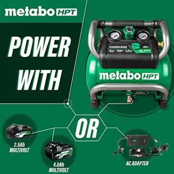 Metabo HPT 36V MultiVolt Cordless Air Compressor | Tool Only, No Battery | Brushless Motor | 135 Max PSI | 2-Gallon Capacity | 27.3 Lbs. | Optional AC Adapter | EC36DAQ4 Green
