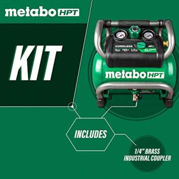 Metabo HPT 36V MultiVolt Cordless Air Compressor | Tool Only, No Battery | Brushless Motor | 135 Max PSI | 2-Gallon Capacity | 27.3 Lbs. | Optional AC Adapter | EC36DAQ4 Green