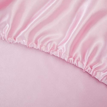 TREELY Silky Pink Satin Sheets Queen Size Set with Deep Pockets