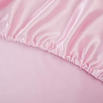 TREELY Silky Pink Satin Sheets Queen Size Set with Deep Pockets
