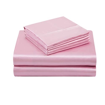 TREELY Silky Pink Satin Sheets Queen Size Set with Deep Pockets