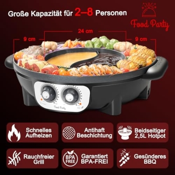 Food Party 2 in 1 Electric Smokeless Grill Hot Pot