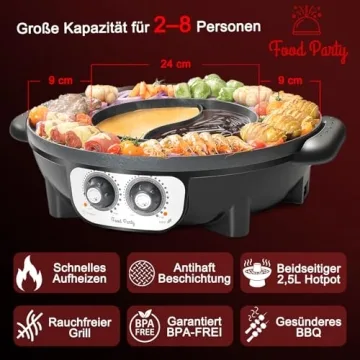 Food Party 2 in 1 Electric Smokeless Grill Hot Pot