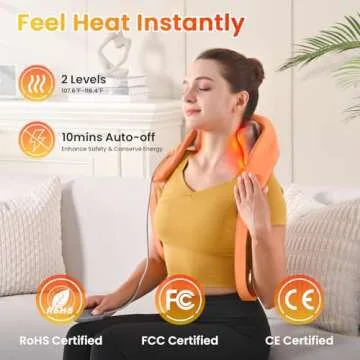 WOOMER Neck Massager with Heat for Pain Relief Deep Tissue—Vitality & Relax Modes, 2 Intensity&Hea...