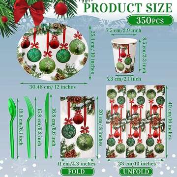 Umigy 350 Pcs Christmas Paper Dinnerware Set for 50 Guests Christmas Oval Paper Plates and Napkins D...