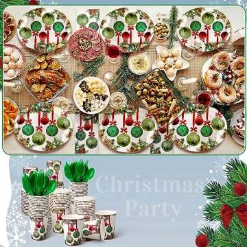 Umigy 350 Pcs Christmas Paper Dinnerware Set for 50 Guests Christmas Oval Paper Plates and Napkins Disposable Cups Knives Forks Spoons Xmas Tableware Party Supplies for Dinner Party Decoration