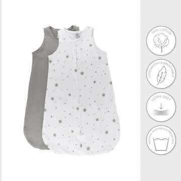 Baby Wearable Blanket - Baby Sleep Sack 100% Cotton - Sleep Sack 6-12 Months - Comfy Soft Lightweight, 2-Pack Set Gender Neutral Grey