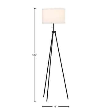 Amazon Brand – Rivet Mid-Century Modern Tripod Standing Floor Lamp with Drum Shade, Bulb Included, 58.25"H, Black