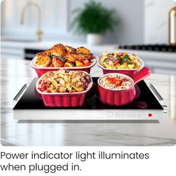 Chefman Compact Glasstop Warming Tray with Adjustable Temperature Control Perfect for Buffets, Restaurants, Parties, Events, Home Dinners and Travel, Mini 15x12 Inch Surface, Keeps Food Hot, Black