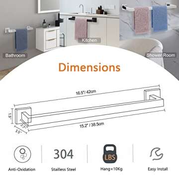 NearMoon Bathroom Towel Bar, Bath Accessories Premium Thicken Stainless Steel Square Shower Towel Ra...