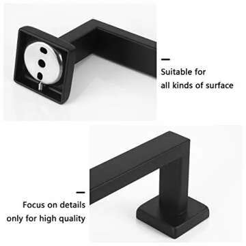 NearMoon Bathroom Towel Bar, Bath Accessories Premium Thicken Stainless Steel Square Shower Towel Rack for Bathroom, Towel Holder Wall Mounted (1 Pack, Matte Black, 16 Inch)