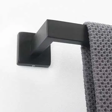 NearMoon Bathroom Towel Bar, Bath Accessories Premium Thicken Stainless Steel Square Shower Towel Rack for Bathroom, Towel Holder Wall Mounted (1 Pack, Matte Black, 16 Inch)