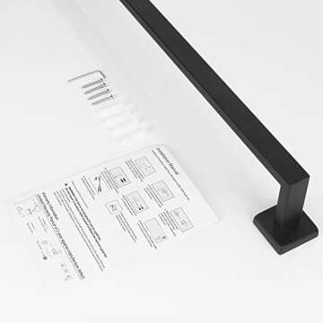 NearMoon Bathroom Towel Bar, Bath Accessories Premium Thicken Stainless Steel Square Shower Towel Rack for Bathroom, Towel Holder Wall Mounted (1 Pack, Matte Black, 16 Inch)