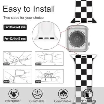 Black and White Checkered Watch Band Compatible with Apple Watch 38mm 40mm 41mm 42mm 44mm 45mm 49mm for Women Men Gifts Sport Silicone Wristbands Strap for IWatch Series 10 9 8 7 6 5 4 3 2 1 SE (38mm/40mm/41mm)