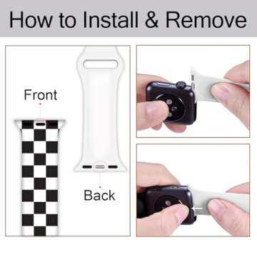 Black and White Checkered Watch Band Compatible with Apple Watch 38mm 40mm 41mm 42mm 44mm 45mm 49mm for Women Men Gifts Sport Silicone Wristbands Strap for IWatch Series 10 9 8 7 6 5 4 3 2 1 SE (38mm/40mm/41mm)