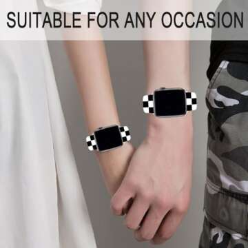 Black and White Checkered Watch Band Compatible with Apple Watch 38mm 40mm 41mm 42mm 44mm 45mm 49mm for Women Men Gifts Sport Silicone Wristbands Strap for IWatch Series 10 9 8 7 6 5 4 3 2 1 SE (38mm/40mm/41mm)