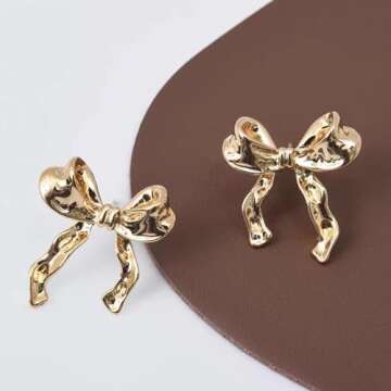 Bow Earrings for Women Trendy Gold Pearl Drop Dangle Earrings Bowknot Stud Wedding Party Daily Jewelry Accessory Gifts for Her