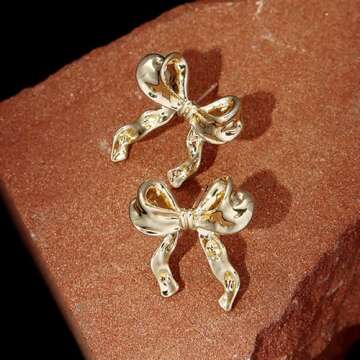 Bow Earrings for Women Trendy Gold Pearl Drop Dangle Earrings Bowknot Stud Wedding Party Daily Jewelry Accessory Gifts for Her